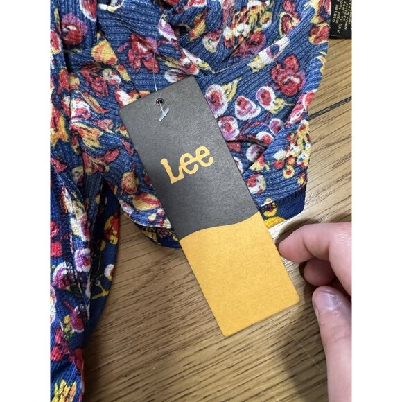 Lee Size Large Floral Striped‎ Blouse Blocked Style Sleeveless Top Blue Boho NWT - Picture 9 of 10